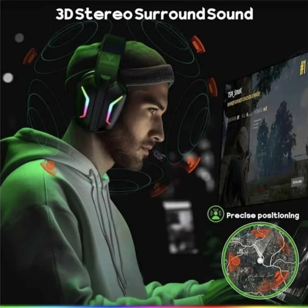 wireless Black Gaming Headset with RGB Lighting